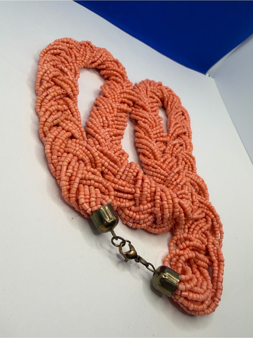 Handmade Braided Coral Multi Strand Seed Bead Beaded Necklace - Women's Jewelry - Picture 6 of 7